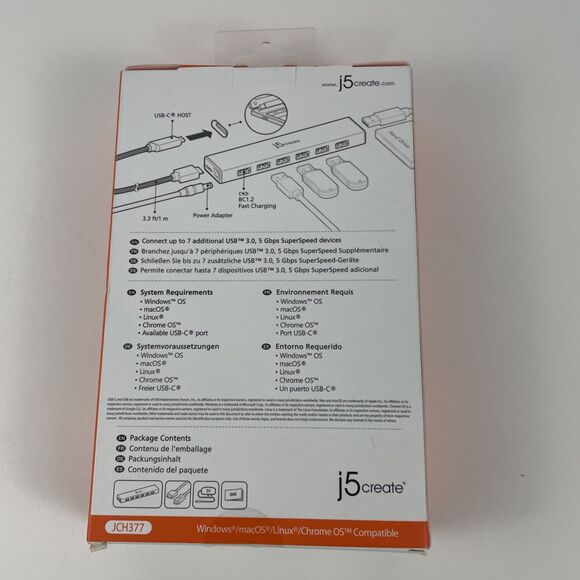 j5create USB-C 7-PORT HUB - 5Gbps -BC 1.2 - USB 3.0 - JCH377 - UPC# 847626001475 - Picture 3 of 3